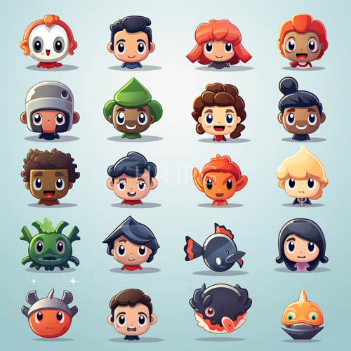 High Resolution: Chibi Characters Fill Canvas with Focal Red Hat Against Light Blue Gradient Backdrop download. | HRJPG.com