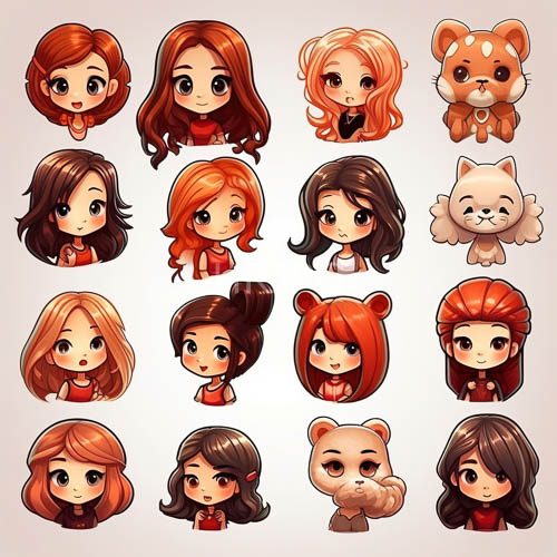 chibi character portraits on offcanvas in vivid color palette