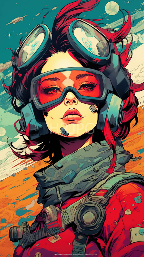 futuristic asian woman wears hightech suit in gritty postapocalyptic landscape with cyberpunk elements and mechanical details