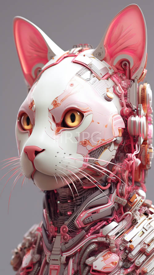 High Resolution: Pristine white feline fur merges with chrome mechanical limb joints download. | HRJPG.com
