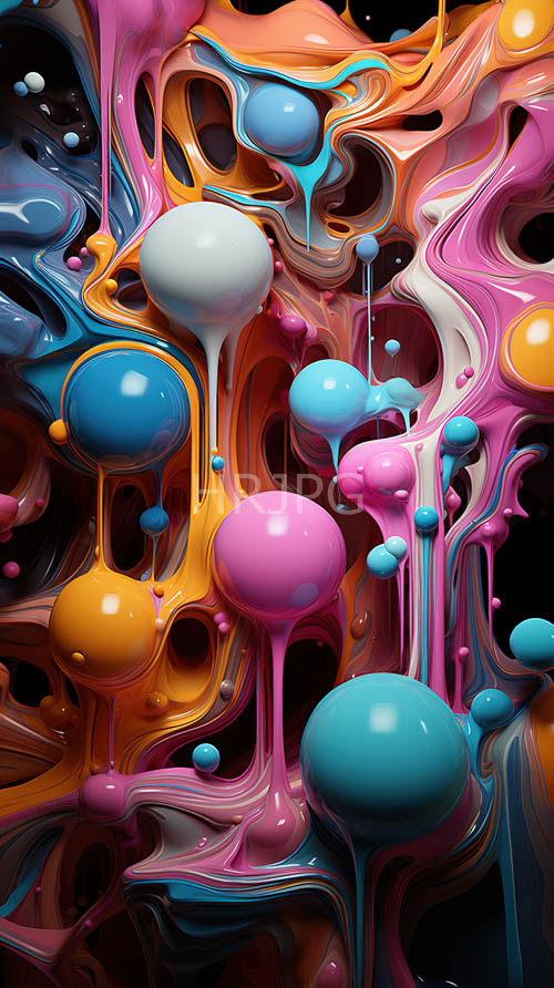 suspended animation of fluid wax patterns in electric pink and orange