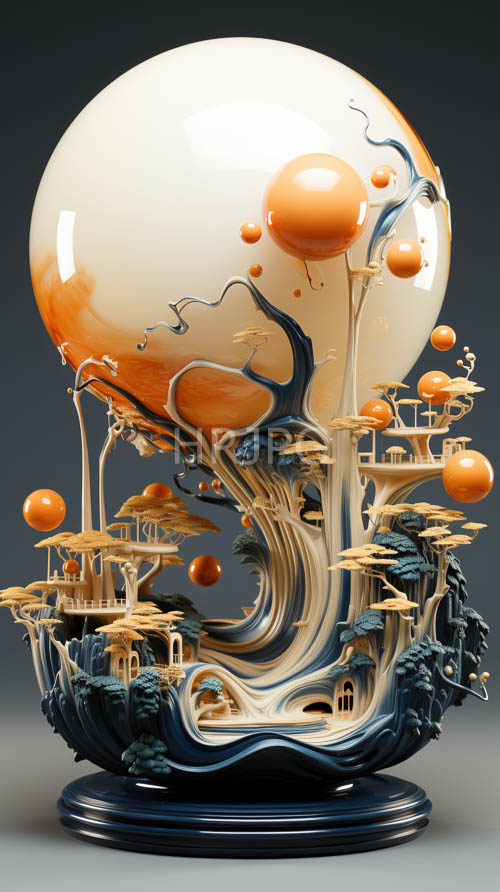 fluid forms twist together in intricate organic sculpture on dark blue base