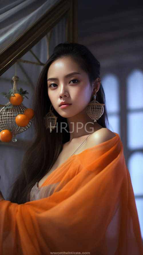 High Resolution: Draped orange fabric frames wicker hoop earrings in rustic settings download. | HRJPG.com