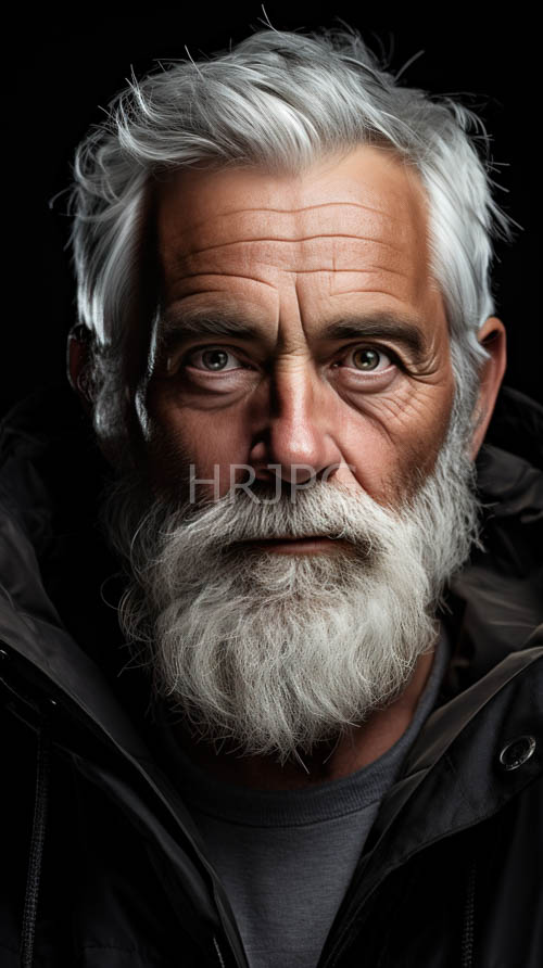 High Resolution: Elderly Caucasian Man with Wavy Hair and Gray Beard in Minimalist Black Background download. | HRJPG.com