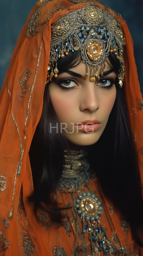 High Resolution: Veils cast radiant orange glows over Arab female portraits download. | HRJPG.com