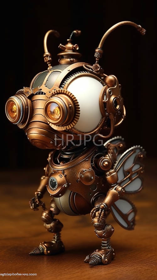 stunning steampunkstyle robot with intricately detailed brass gears and dragonflylike wings