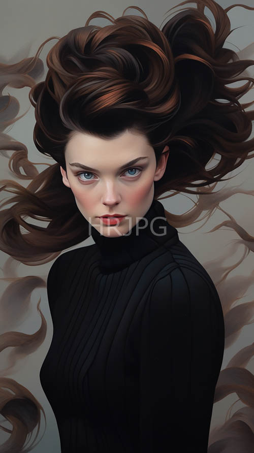 black turtleneck collar fabric frames a stern look against gray