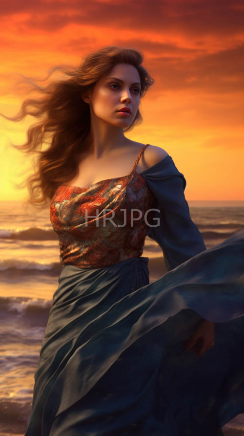 serenely focused young woman stands at edge of horizon in coastal setting