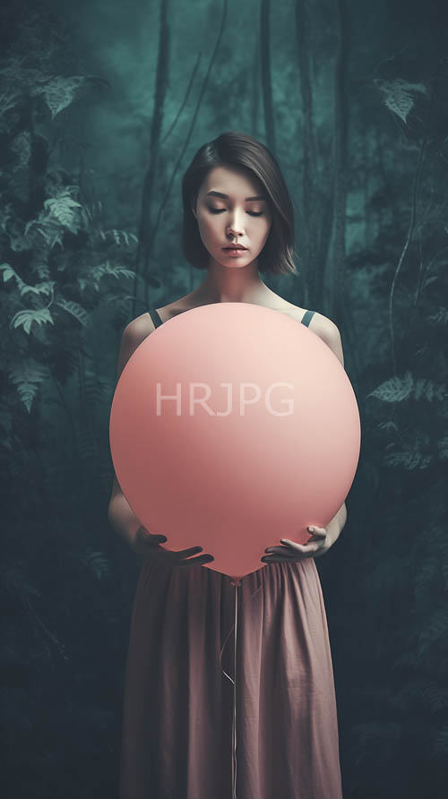 High Resolution: PeachColored Balloons Create Focal Points Against Dark Green Forest Backgrounds Thick with Lush Leafy Plants download. | HRJPG.com