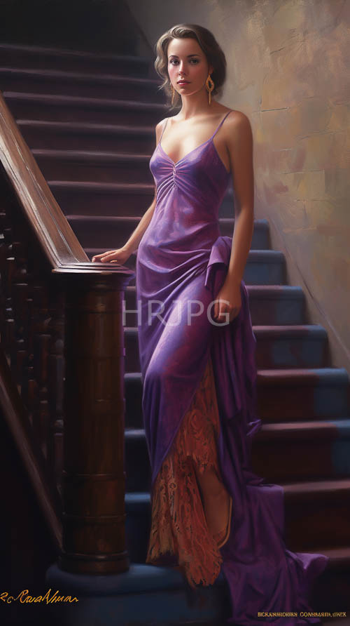 High Resolution: Elegantly Draped Nocturnal Glamour on Textured Staircase in Jeweltoned Evening Ambiance download. | HRJPG.com
