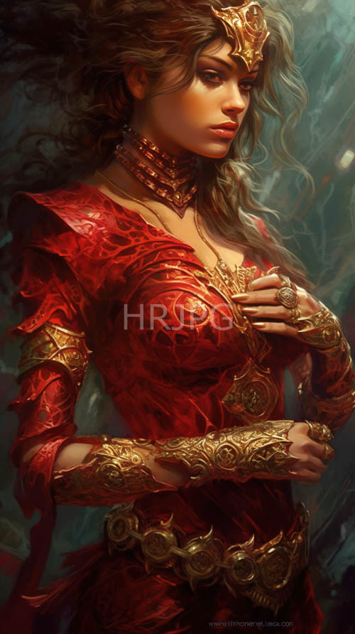 lavender crimson robes drape over ornate gold embedded enchanted armor
