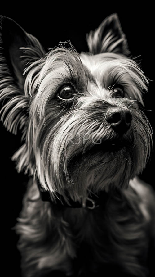 small terriers expressive face takes center stage against deep background