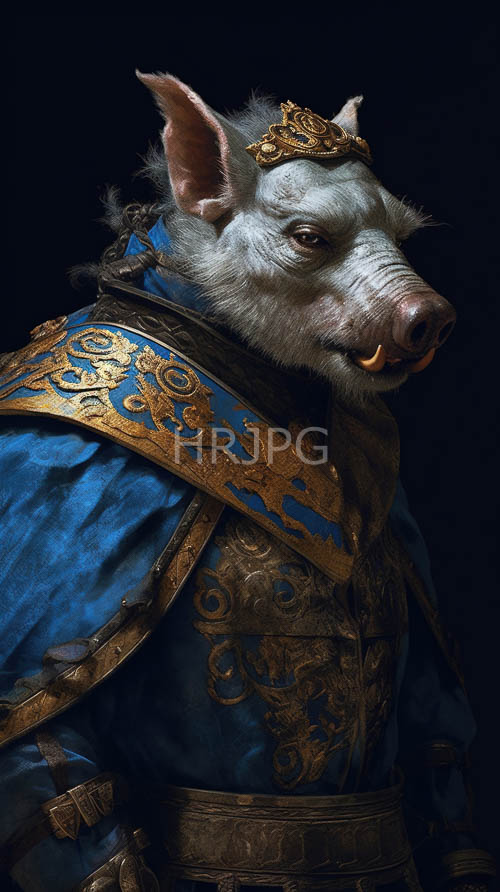 velvet robes drape over armor worn by pig characters