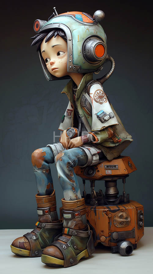 melancholic mechanisms constrain youthful innocence in hauntingly beautiful industrial cyberpunk settings