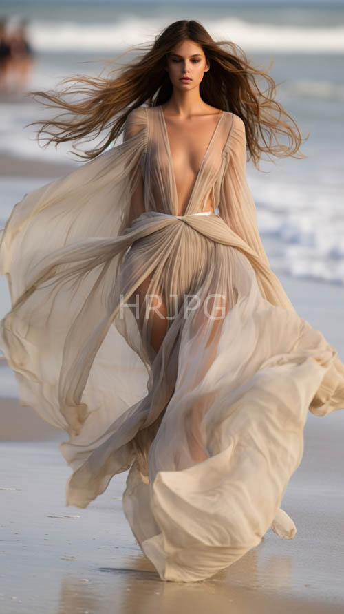 draped chiffon fabric floats over ocean waves during golden sunsets