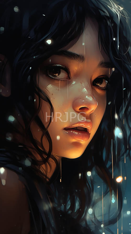 High Resolution: Moody Minimalism Captures Emotive Young Woman in Rainy Atmosphere with Water Droplets download. | HRJPG.com