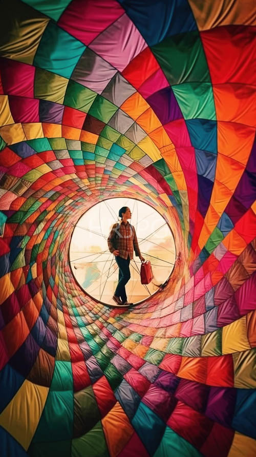 kites forming intricate patterns against a cerulean sky during an outdoor art installation stroll