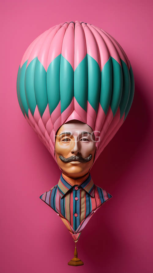 mannequin sculptures feature striped collars against bright magenta backgrounds