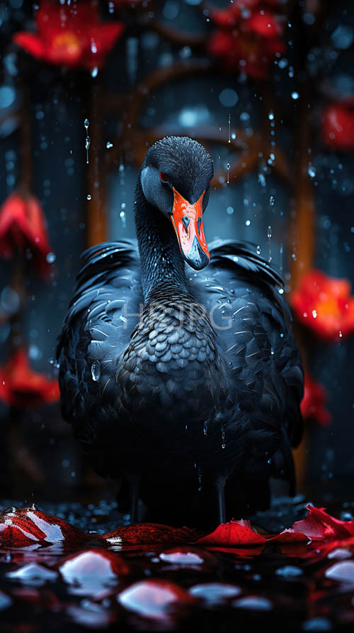 midnight sanctuary unveils majestic black swan against dark aquatic surface