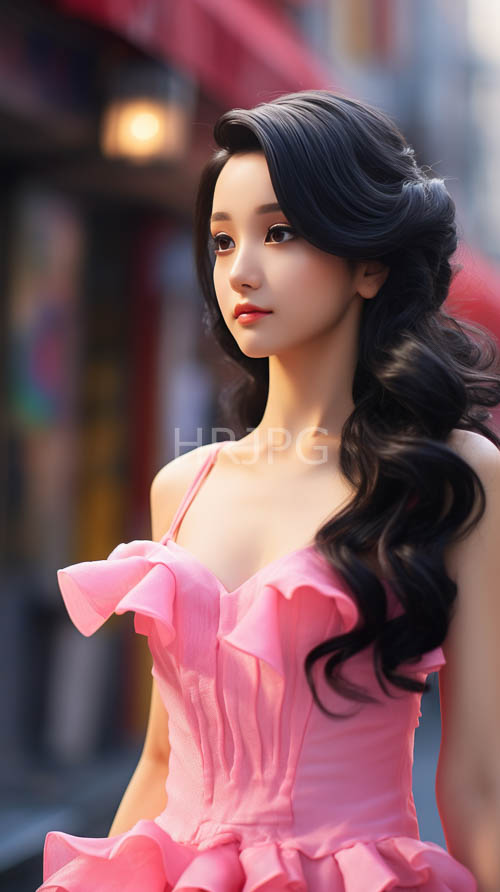 pink drapery drapes around figures in muted urban cityscapes