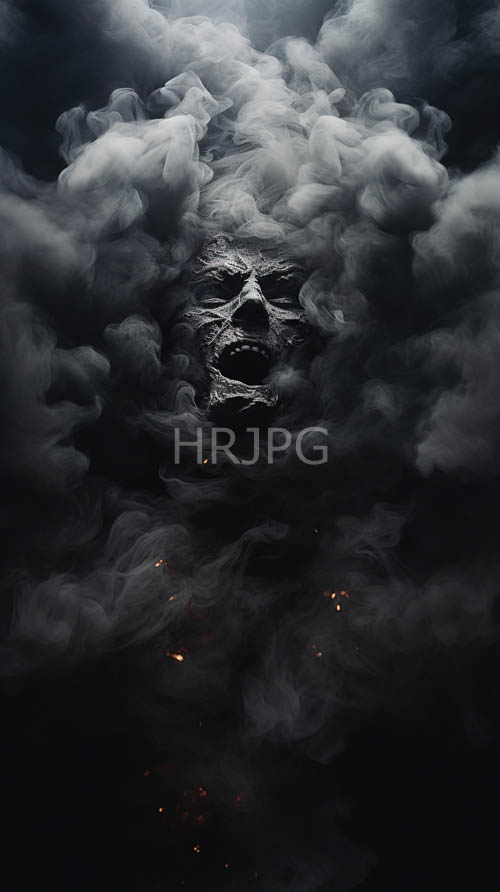 dark fantasy skull composition with sinister orange embers and black smoke