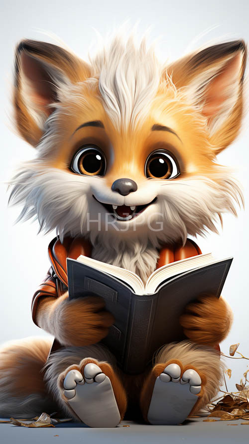 High Resolution: Fluffy Fox Cub Enraptured by Whimsical Book in Autumnal Forest download. | HRJPG.com