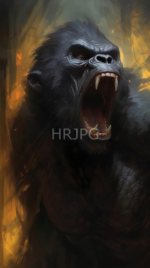 erupting primal fury amidst flickering orangeorange hues in shadowy jungle depths