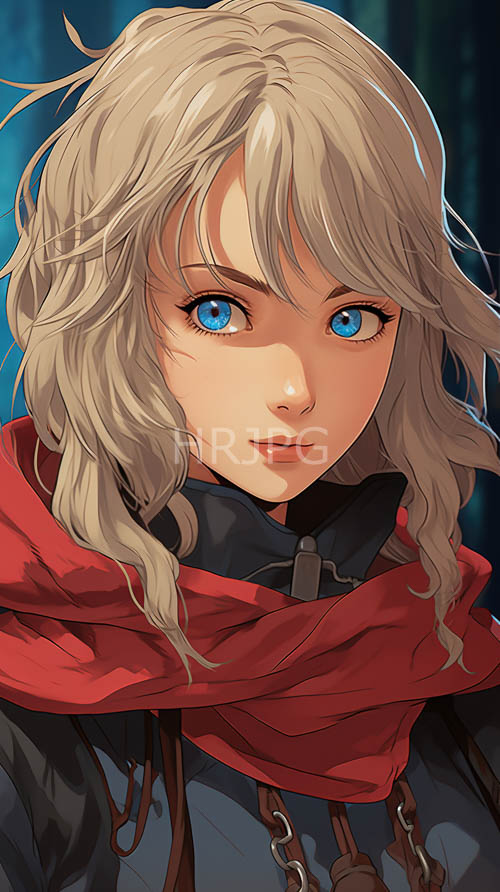 attractive young woman in animestyle amidst wavy hair and moody green background