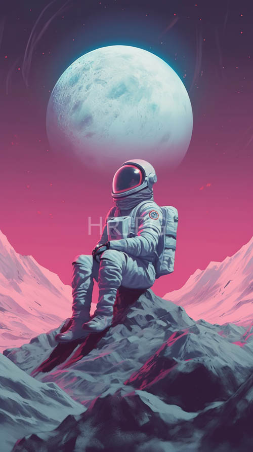 cosmic voyager rests in meticulously detailed white space suit on rocky planet