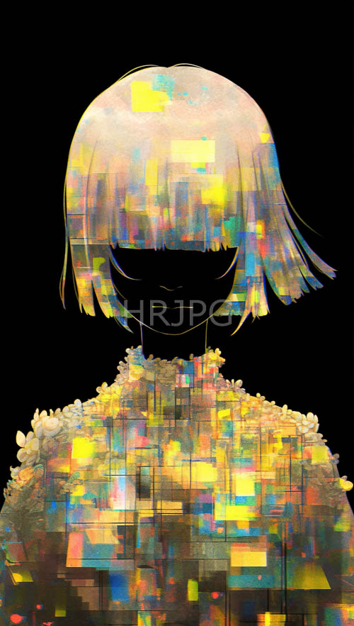 High Resolution: Silhouette Meets Pixelated Floral Patterns in Stark Dark Background download. | HRJPG.com