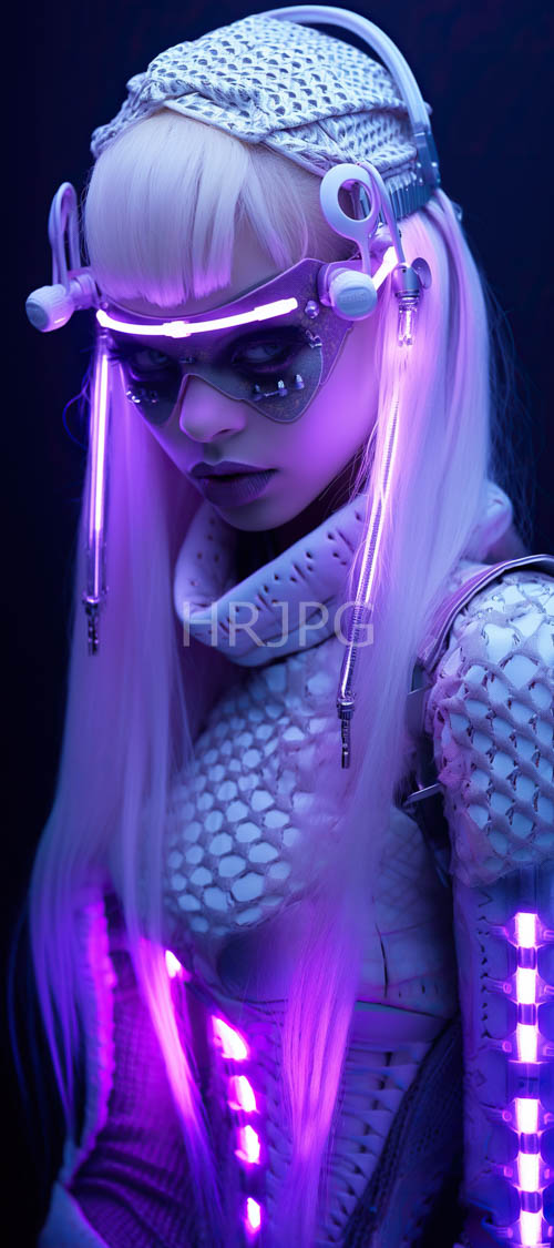 High Resolution: Cyberpunk Heroine in Futuristic Armor with Neon Accents and Metallic Textures in a SciFi Setting download. | HRJPG.com