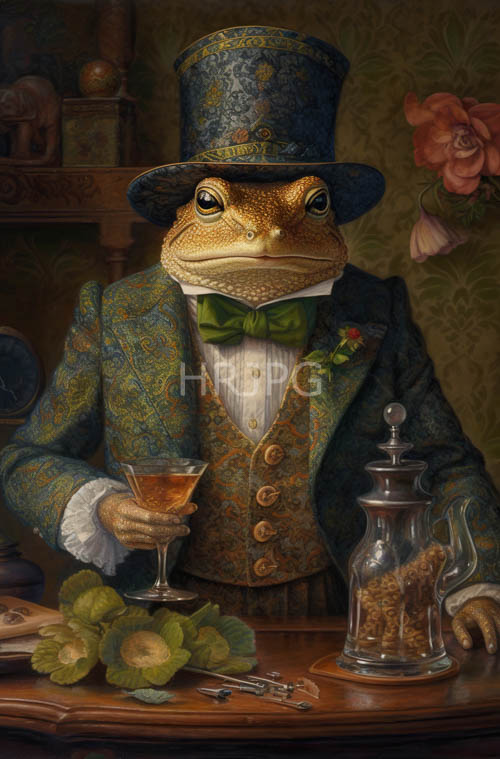 victorian anthropomorphic frog exudes timeless highsociety charm in elegant attire