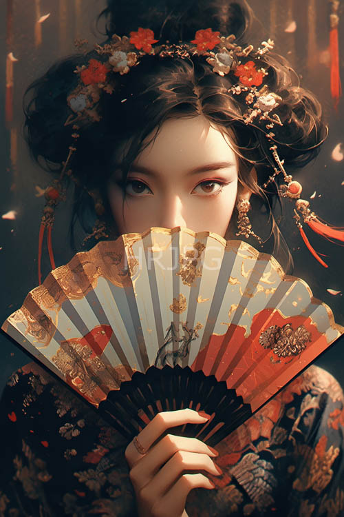 east asian womans ornate hairstyle and delicate beads evoke timeless elegance in