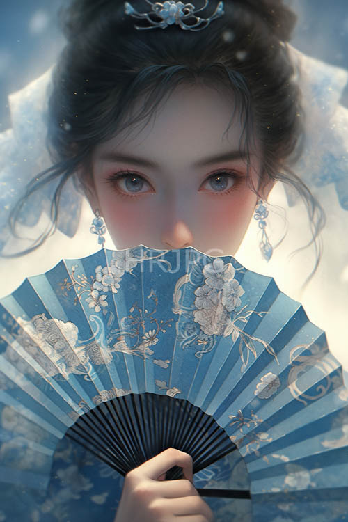 elegantly styled east asian woman in refined fantasy with intricate silver tiara