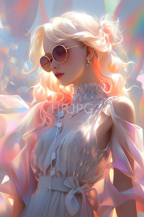High Resolution: Rainbow light weaves intricate psychedelic patterns across a bohemian womans ethereal amidst flowing pastel dresses download. | HRJPG.com