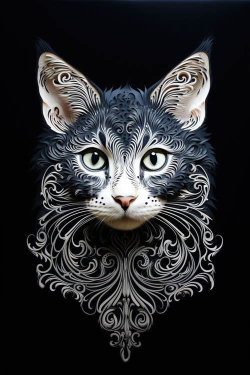 fantasy art swirling patterns transform feline monochrome fur