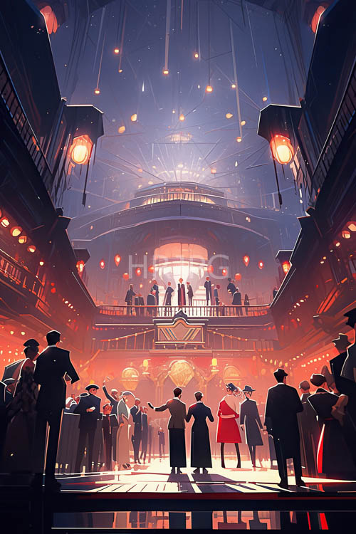 ornate ballroom chandeliers illuminate elegant masquerade masks and formal wear