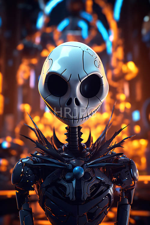 fiery aura lights illuminate metallic skeletons in cyberpunk setups