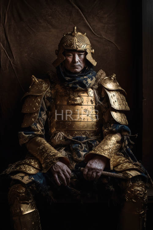 High Resolution: Samurai armor combines golden plates with blue fabric accents download. | HRJPG.com