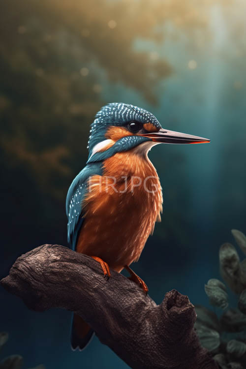 High Resolution: OrangeBreasted Kingfisher Merges Fantasy and Reality in Submerged Aquatic Realm with Filtered Sunlight download. | HRJPG.com
