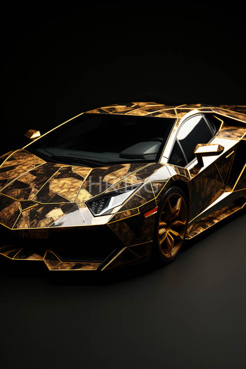 exotic sports car design merges modern luxury and geometric patterns against stark pitchblack backgrounds