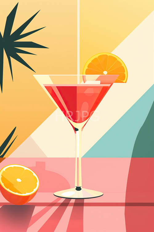 midcentury modern tropical aesthetic fusion amidst geometric background hues
