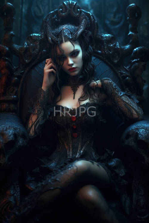 lace corsets drape over ornate dark fantasy throne chairs