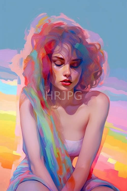 High Resolution: Rainbow colored scarves drape over silhouettes against floating cloud backgrounds download. | HRJPG.com