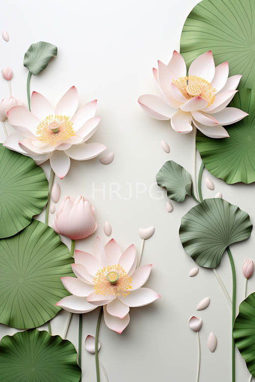 High Resolution: Lotus blossoms bloom against clean off white background canvas textures download. | HRJPG.com