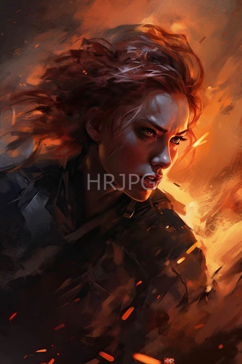 fieryhaired fantasy warrior dominates amidst whirlpool of fiery orange background
