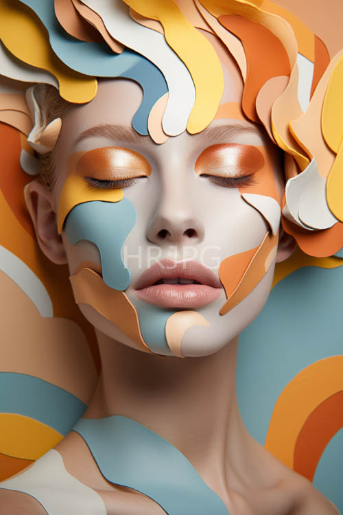 multicolored fluted floral armor plates enclose ethereal fantasy character figures