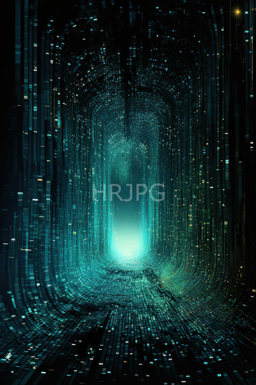 High Resolution: Symmetrical corridors of advanced hightech terminal pulse with teal and emerald illumination download. | HRJPG.com