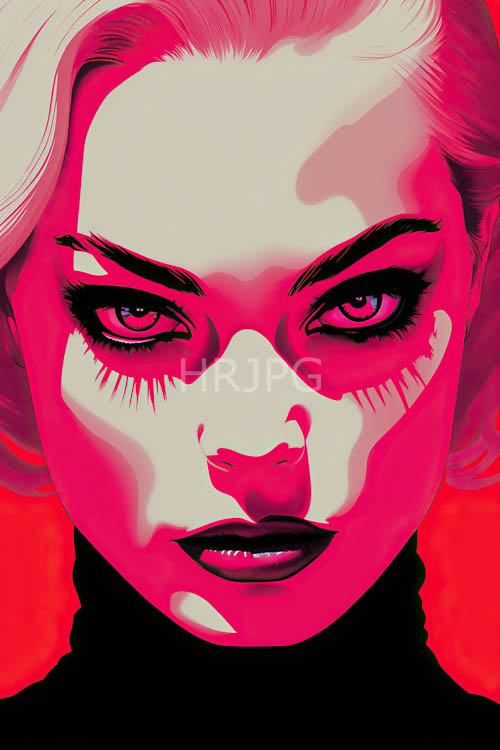High Resolution: Stylized woman with bold makeup and vibrant red background in modern download. | HRJPG.com