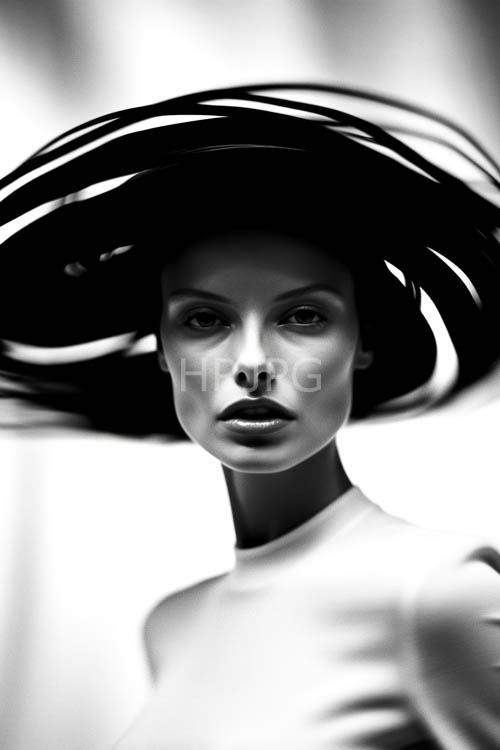 High Resolution: Monochrome Elegance Unveils RazorSharp Facial Features Amidst a Flowing Black Chapeau download. | HRJPG.com